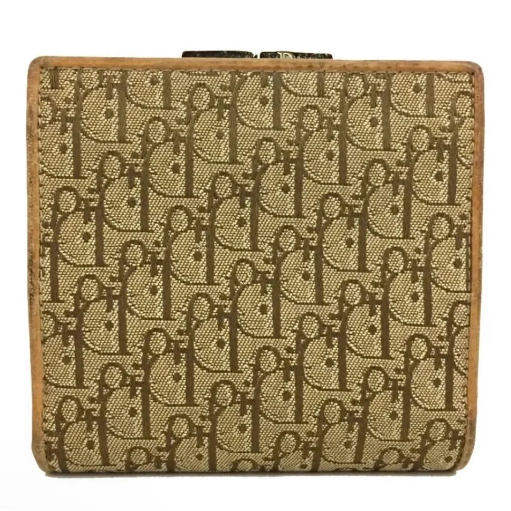 CHRISTIAN DIOR TROTTER CANVAS LEATHER BIFOLD WALLET Neutral Tan Color